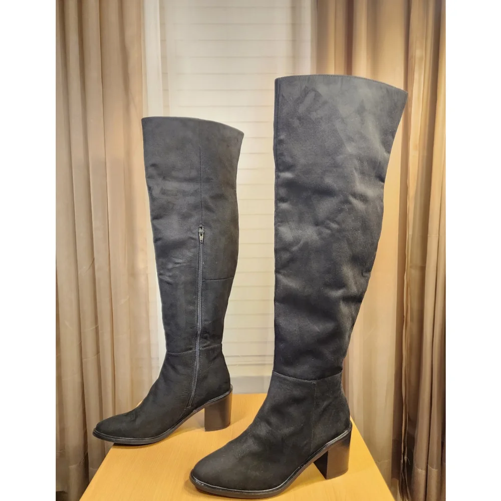 Seychelles Classic Microsuede Over the Knee Block Boots 7 M BLACK Regular Calf
